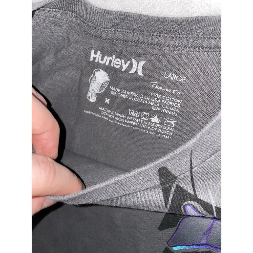 Vintage Hurley Logo Big Graphic Shirt Mens L Gray Short Sleeve Skater Y2K Grunge - Picture 4 of 5